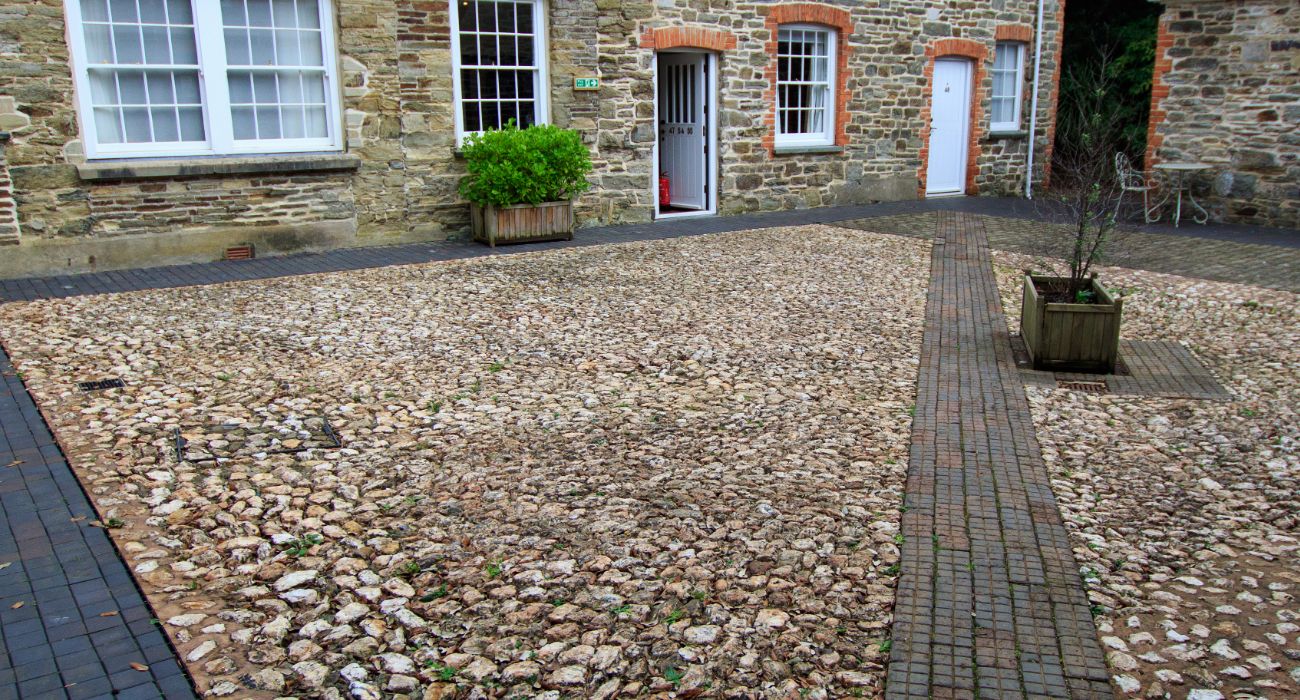 Cornish cobbles outside of the Courtyard at The Alverton Hotel