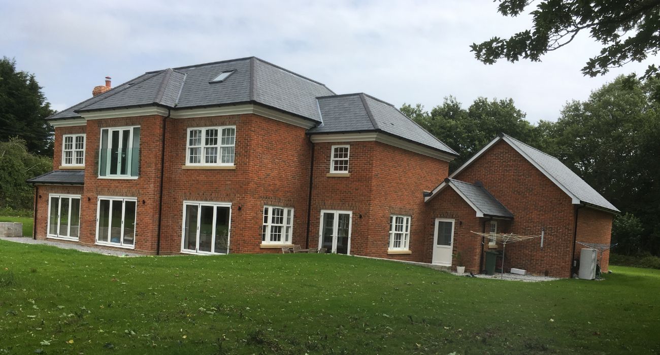 Rear view of new build house.